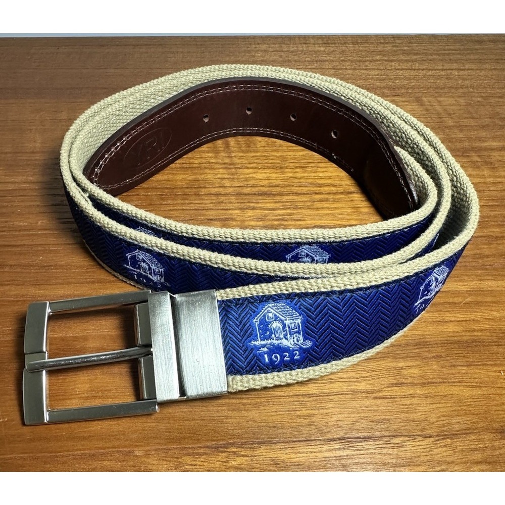 YRI Embroidered Canvas & Leather Ribbon Golf‎ Belt 1922 End To End 46"